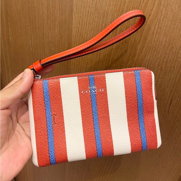 Coach Corner Zip Wristlet With Stripe Print # CT990 - Picture 1 of 5